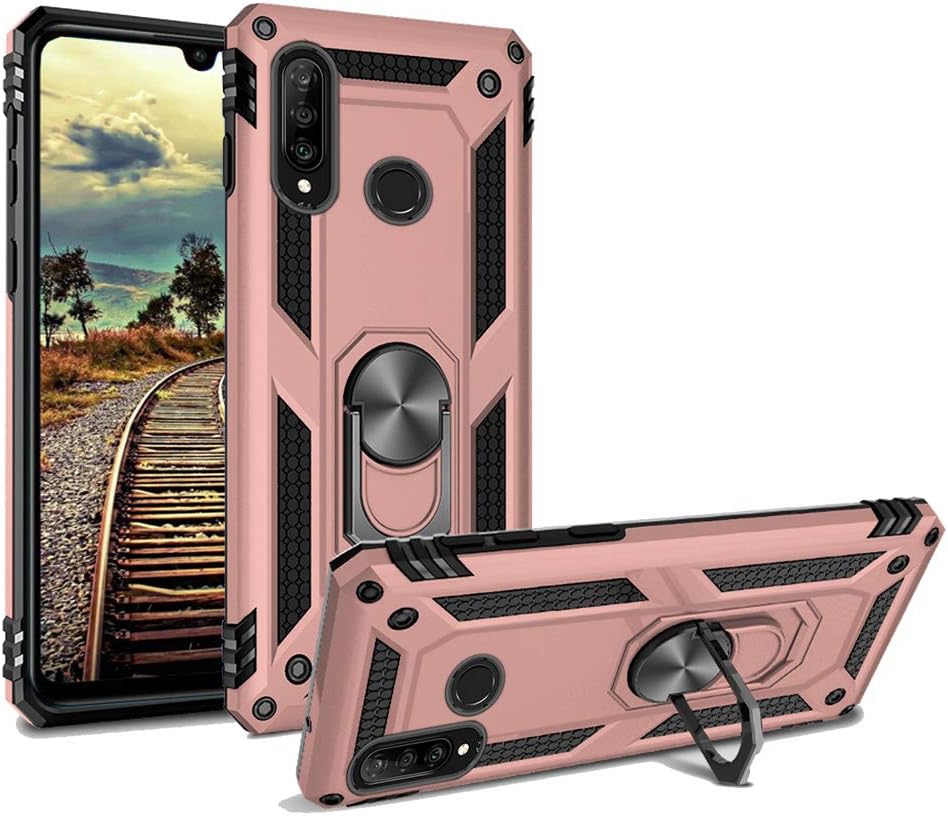 Hybrid Armor Case Compatible with Huawei P30 Lite (Note Fit P30/P30 pro) Cas 360 Degree Rotatable Ring Stand Fit Magnetic Car Mount Heavy Duty Shockproof Protection Cover for Huawei Nova 4e(Pink)