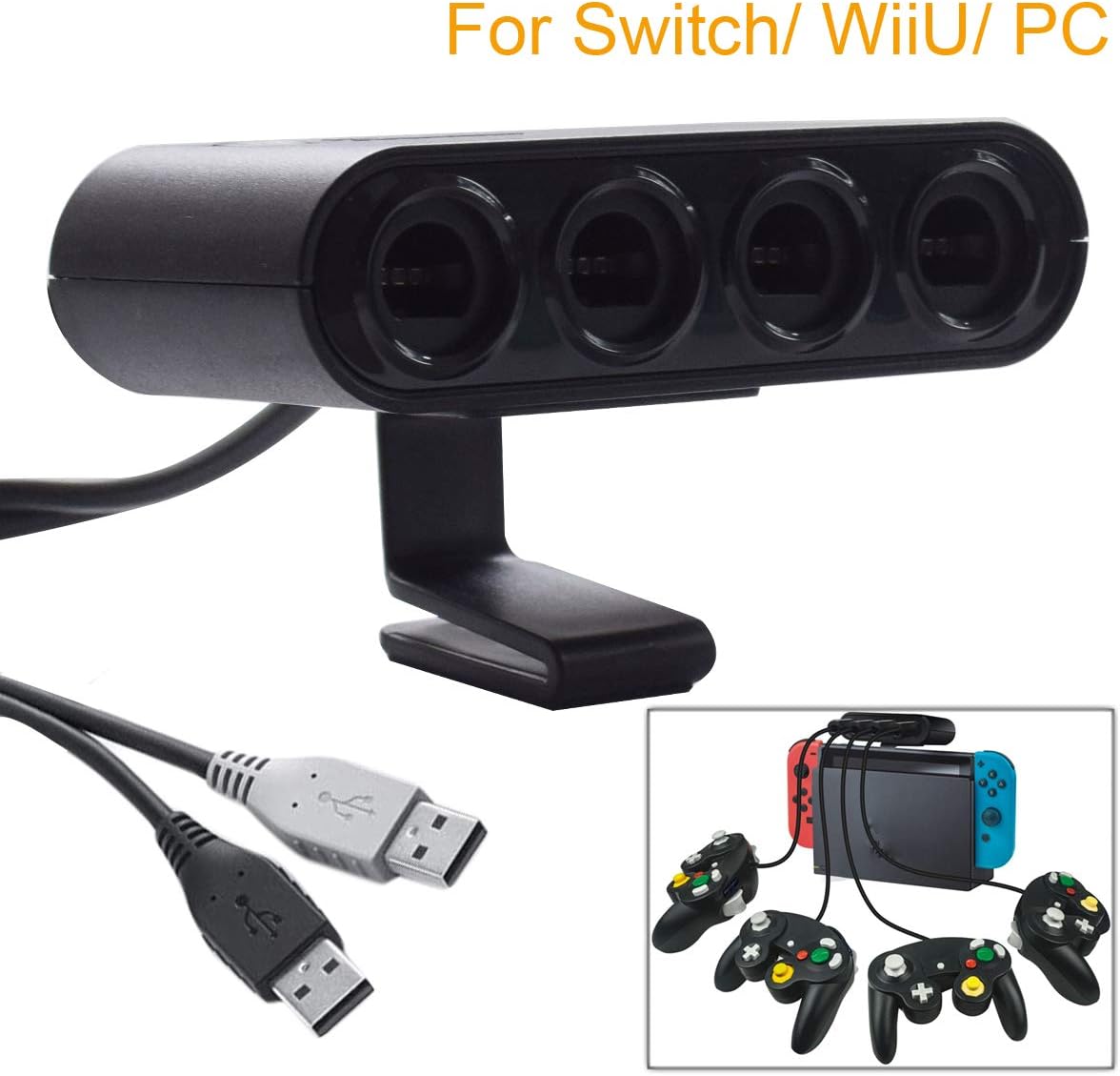 Pandaren Gamecube Controller Adapter for Switch, 4 Ports Gamecube Adapter with Dock Station Mount, Have Turbo Function, No Drivers Compatible with Nintendo Switch/Wii U/PC Great for Super Smash Bros