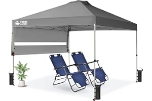 CROWN SHADES 10x10 Pop up Canopy Tent, Instant Commercial Canopy with Extend Awning, Patended Centerlock, 150D Silver Coated Fabric, 4 Ropes, 8 Stakes, 4 Weight Bags, STO 'N Go Bag, Grey