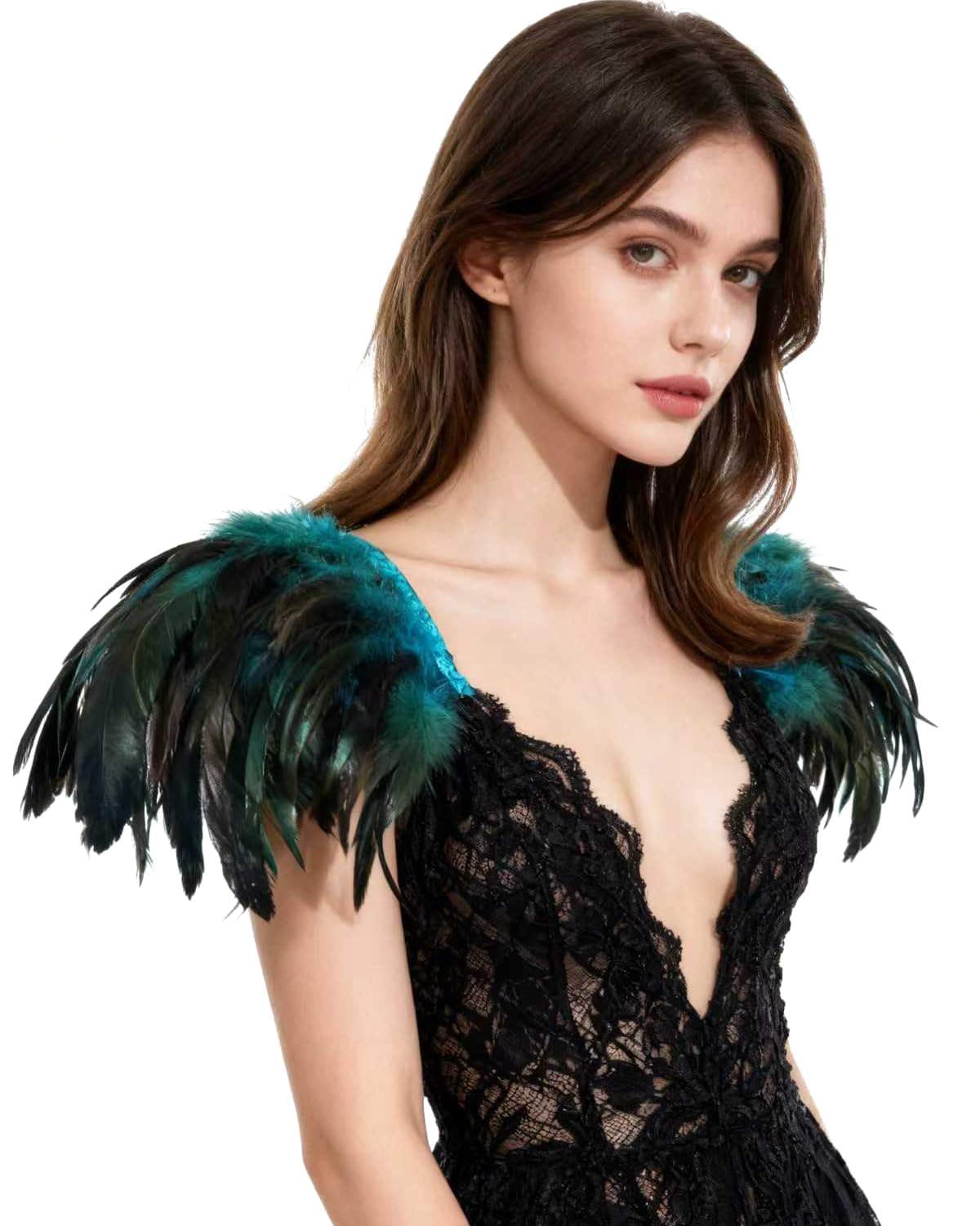 L'VOW Natural Real Feather Epaulet Shrug Shoulder Strap Halloween Costume Pack of 2 (Acid Blue)