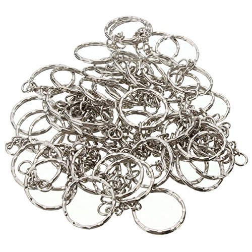 image for BephaMart 50Pcs 55mm Keyring Blanks Silver Tone Keychain Key Fob Split