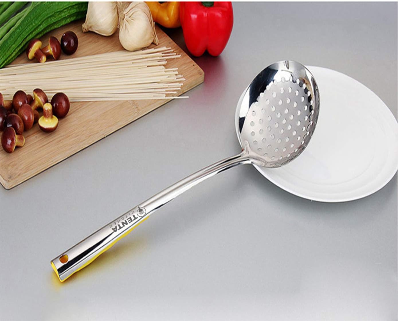 TENTA KITCHEN Dia 16CM One-Piece Stainless Steel Skimmer/Slotted Spoon/Strainer Ladle With ABS Plastic Heat Resistant Handle - Image 5