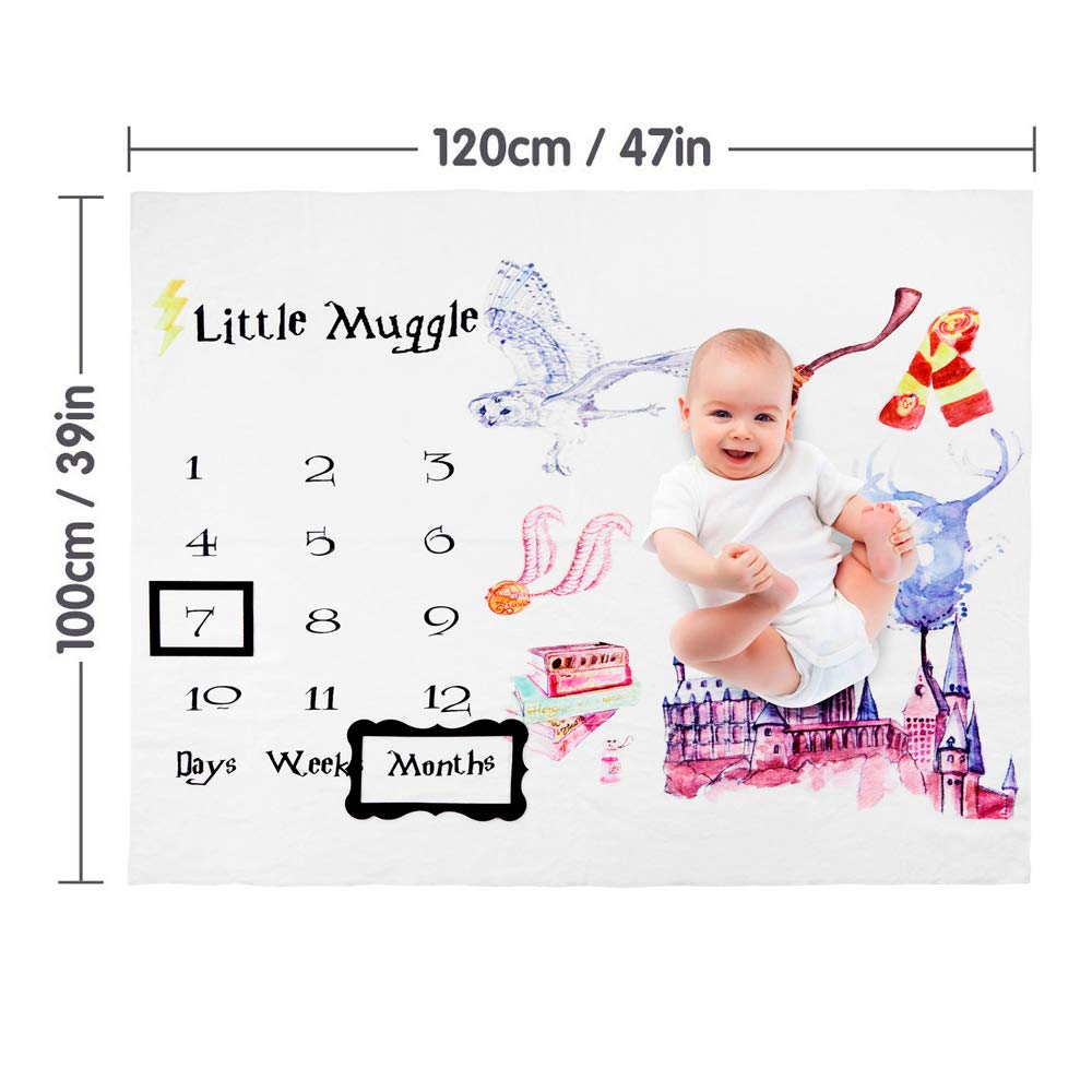 Baby Monthly Milestone Blanket for Girl and Boy, Newborn Photo Prop Blanket, Premium Flannel Fleece, Marker and Frame Included Baby Shower Gift
