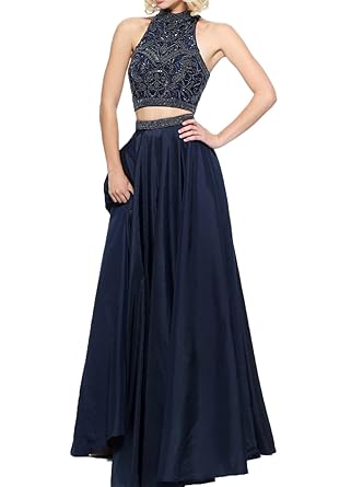 Charmant Damen Zwei-teilig Perlen Abendkleider Brautmutterkleider Partykleider Bodenlang Satin A-Linie Rock