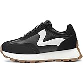 LUCKY STEP Women's Platform Retro Sneakers Classic Tennis Fashion Casual Anti-Slip Lace-up Walking Shoes Running Trendy Color Block Green Footwear