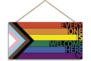 UTUICHUO LGBT Rainbow Sign Front Door Decor, Every One Is Welcome Here Pride Flag Wooden Wall Decor,Gay Pride Rainbow Decorations for Home Wall Porch Front Door Classroom