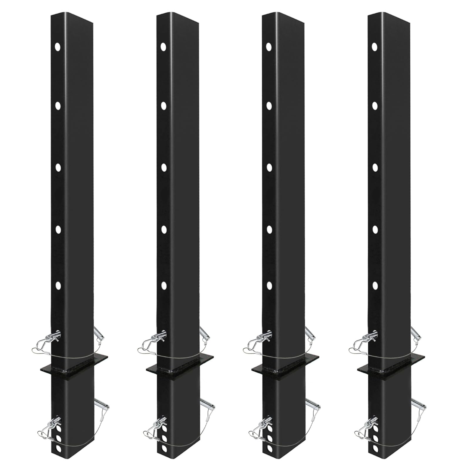 Photo 1 of SALUINOKI 4 Pack 48 inch Adjustable C Channel Pipe Stake for Flatbed Trailer Hauler with Anti-Loss Cord, 48 inch Flatbed Trailer Stake Pocket D Ring, 4ft Trailer Stake Side Rail Black