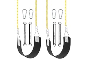GAMKII 2 Packs Swing Set Seat with Metal Triangle Ring & 66Inch Anti-Rust Chains, Tree Swing Accessories with Snap Hooks & Hanging Straps, Support 300lb, Outdoors Backyard Playground (Black X2)