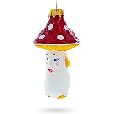 Mushroom with Red Cap and White Dots Glass Christmas Ornament