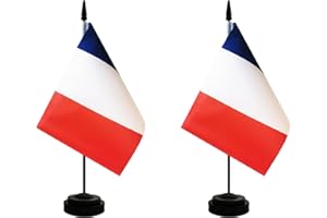 Rotenl 2 Pack France Desk Flag, French Table Office Flag with Solid Pole and Stand Base, International Country Flag, Festival Celebration, Classroom Meeting Desktop Decoration (France)