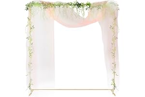 FOGEIN 6.6FT Square Arch Backdrop Stand with White Wisteria Artificial, Metal Balloon Arch Stand, Flowers Garland Backdrop Stand Frame for Wedding Ceremony Birthday Party Baby Decoration, Gold