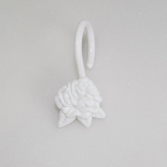White Shower Curtain Hooks/rings Rose Flower, Set of