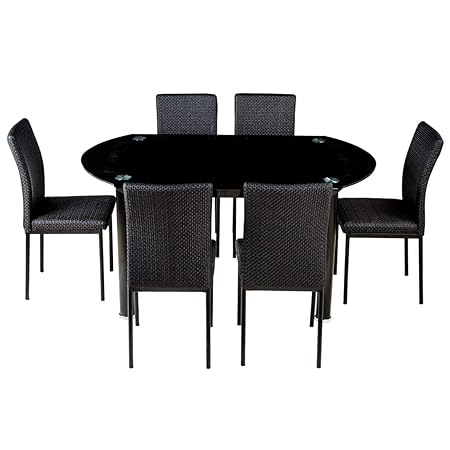 Woodness Kazhan 6173+6035 6 Seater Dinning Table Set (Glossy, Black)