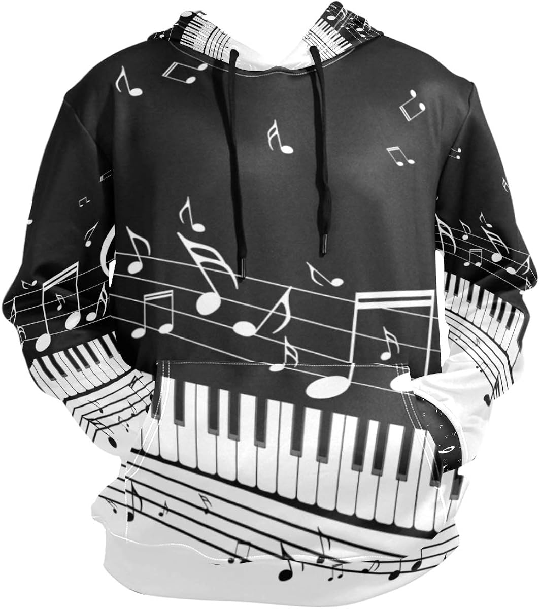 Men's Hoodies Sweatshirt Abstract Piano Keys with Musical Notes Long