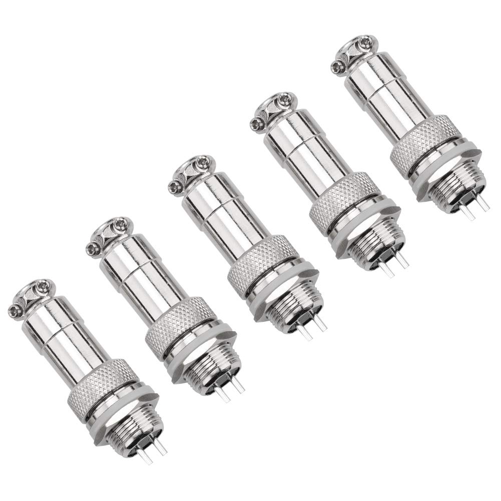 Aviation Connectors, 5Pcs GX12 2Pin Male/Female Panel Metal Aviation Plug Socket Connector, Metal Aviation Wire Connector Plug