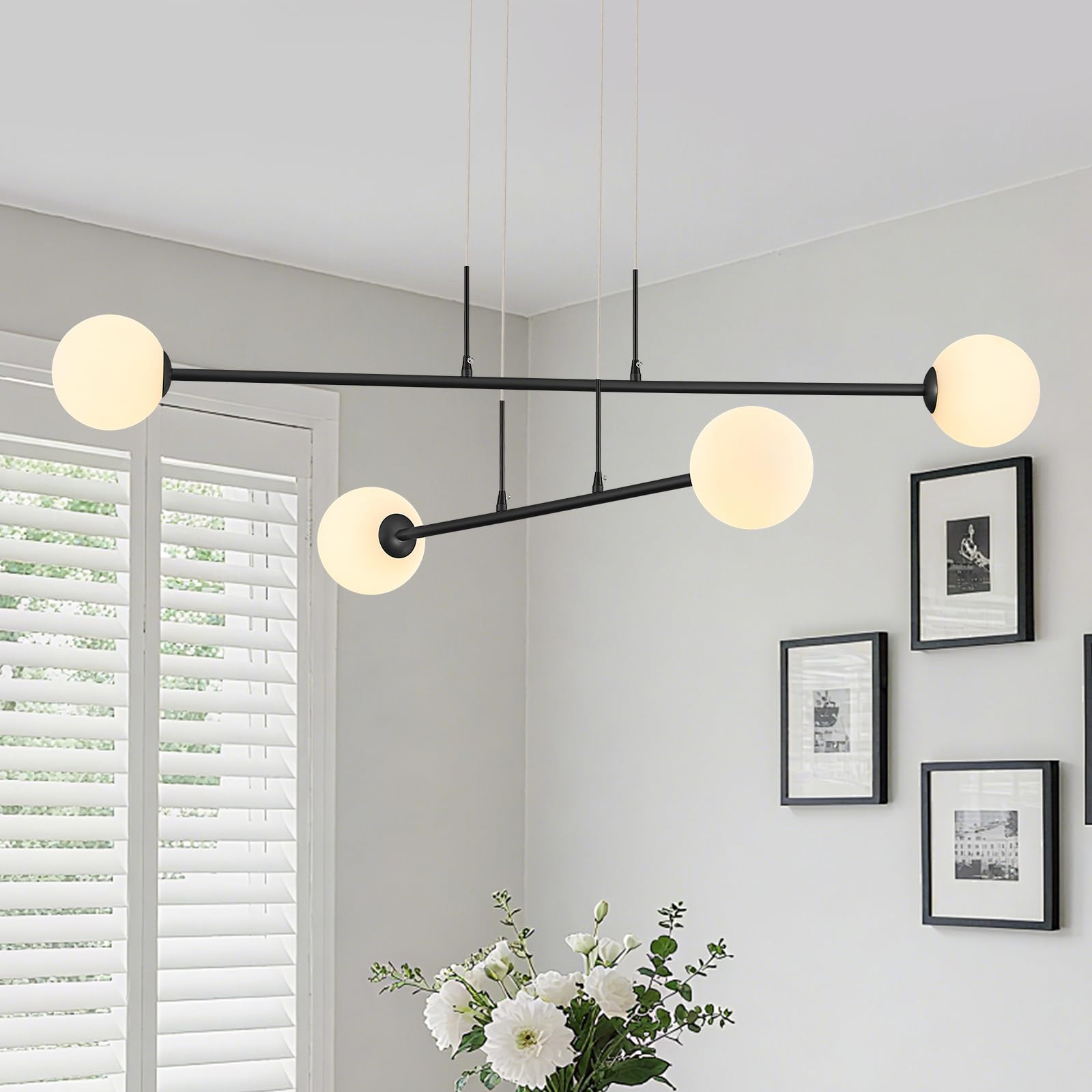 Photo 1 of 4-Light Sputnik Chandelier Mid Century Black Sputnik Chandeliers Milk Glass Sputnik Chandeliers Modern Pendant Light Fixture for Dining Room Kitchen Island Living Room
