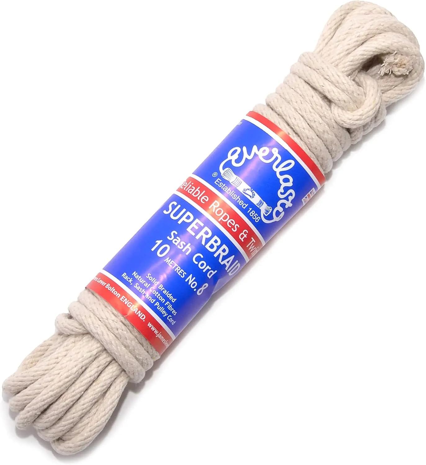 Everlasto UK Made 'Superbraid' Solid Braided Natural Cotton Sash Cord - No.9 (7MM) (25M)