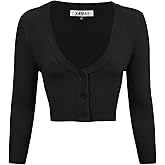 YEMAK Women's Cropped Bolero Cardigan – 3/4 Sleeve V-Neck Basic Classic Casual Button Down Knit Soft Sweater Top (S-4XL)