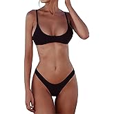 SherryDC Women's Solid Scoop Neck Push Up Padded Brazilian Thong Bikini Swimsuit Bathing Suit