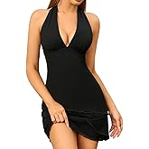XinFSh Women's Sexy Halter Deep V Neck Bodycon Mini Dress Bow Tie Backless Party Club Going Out Short Dresses