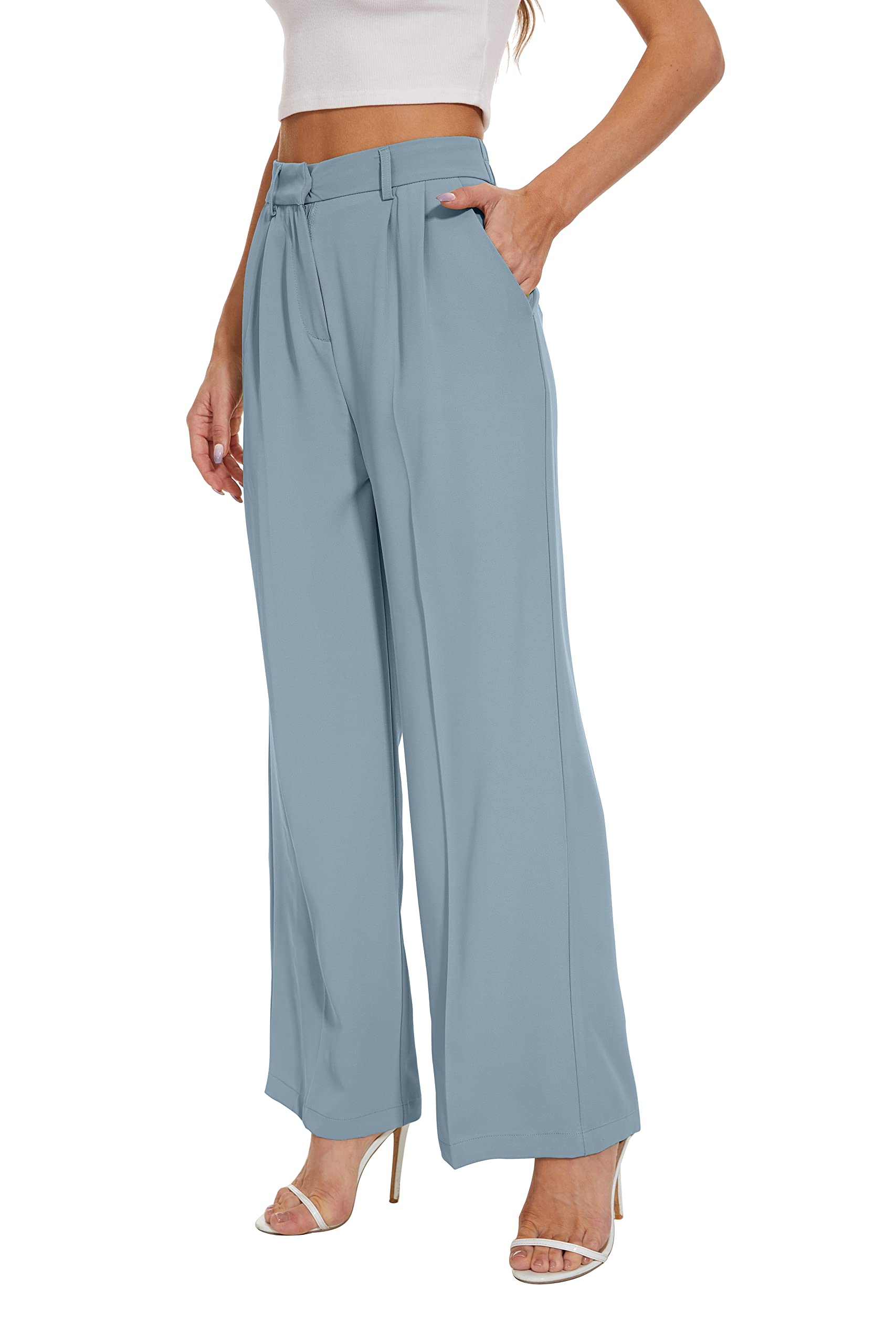 FUNYYZO Women's Wide Leg Pants High Elastic Waisted
