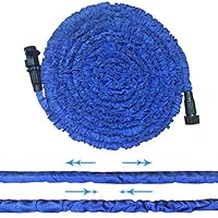 Garden Hose, Water Hose, Upgraded 50ft Lightweight Expandable Water Hose with 3/4" Solid Fittings, Double Layer Latex Retractable Collapsible, Extra Strength Fabric Flexible Expanding to 3 Times,Blue