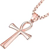 JUNOVUROS 18 to 28 Inches Rolo Chain Ancient Ankh Cross Pendant Necklace for Men Women Boys Girls 316L Stainless Steel with Large And Medium Sizes