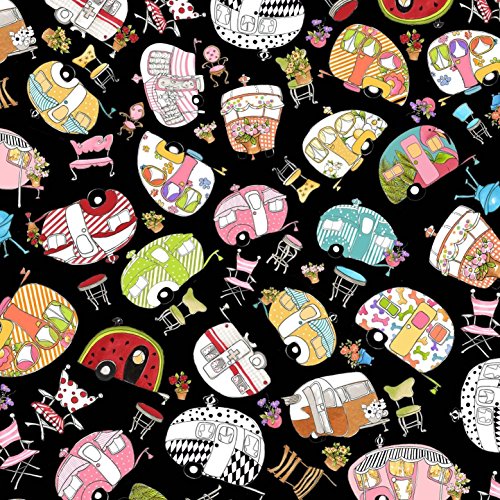 Dish Drying Mat - Pet Placemat - Appliance Mat - Camping Mat - Glamper Campers on Black - 16"x20" - Thumbnail 5
