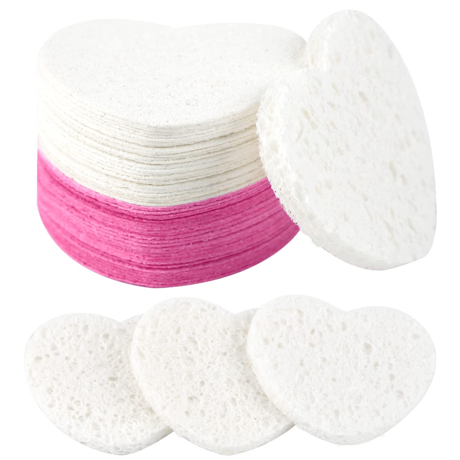 50-Count Facial Sponges Compressed, 100% Natural Cellulose Face Sponge Professional Cosmetic Spa Sponges for Face Cleansing, Exfoliating Mask, Makeup Removal for Travel and Home, White+Pink