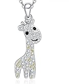 PRAYMOS Giraffe Necklace for Women 925 Sterling Silver Cute Cubic Zirconia Animal Necklace Giraffe Jewelry Gifts
