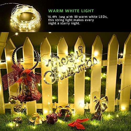 BOLWEO 2 Pack Solar Powered String Lights,Solar Fairy Lights,16.4Ft 50LEDS,Waterproof Wire Lighting for Indoor Outdoor Christmas Tree Halloween Home Garden Decoration(Warm White)
