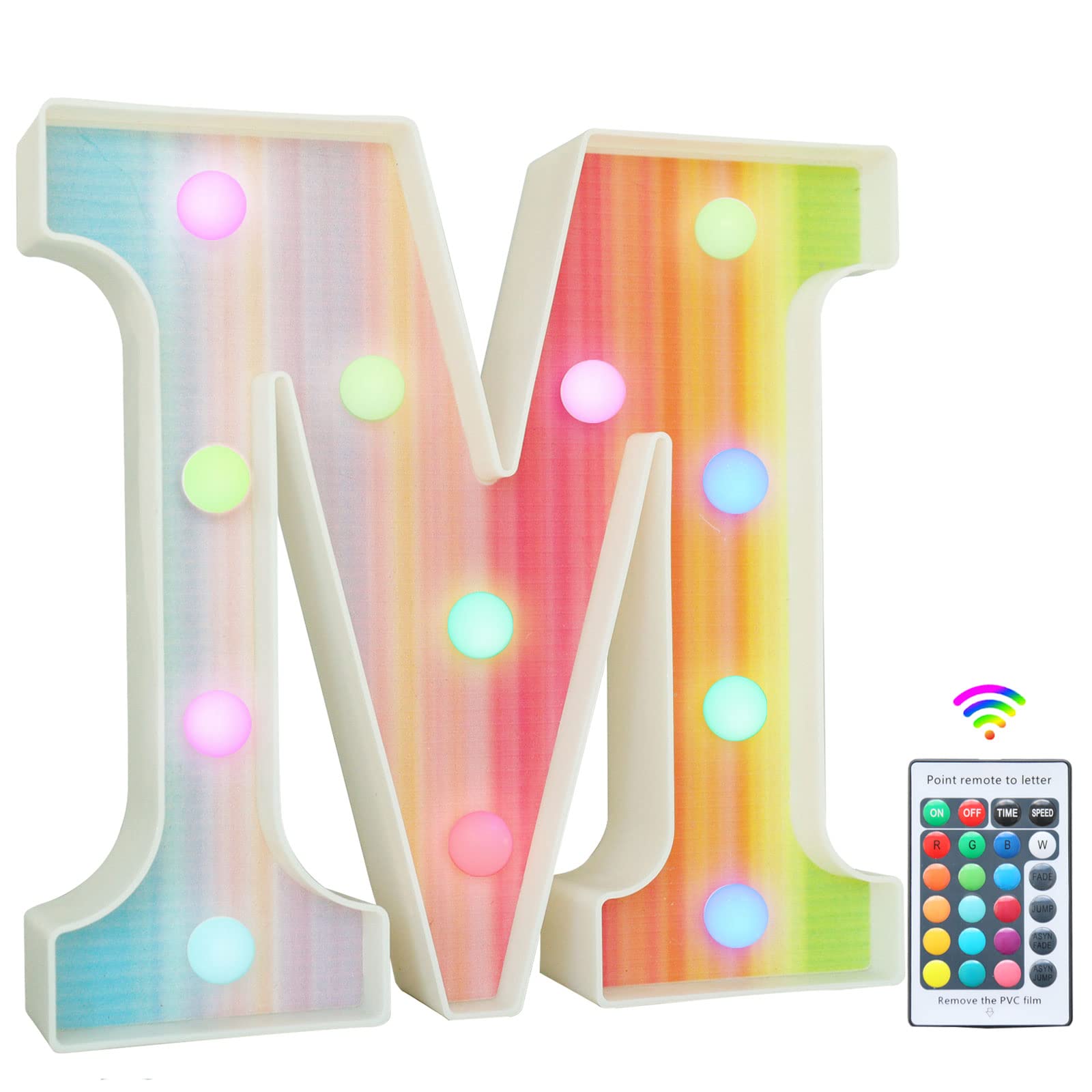Rainbow Light Up Letters, Colorful LED Letter Lights 16 Color Changing Alphabet Sign Gifts for Girls Women Party Birthday Decorations Remote Night Light Christmas Valentine Wall Table Decor - M