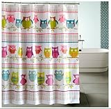 Eforgift Animal Printed Vivo Owl Polyester Fabric Shower Curtains 72-inch By 72-inch Multi-color with 12 Free Hooks
