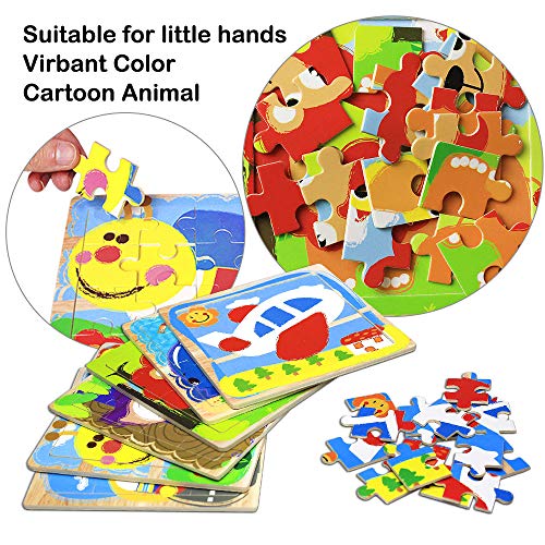 Puzzles Toys for Kids for Age 3-5, 16 Pieces Vibrant Wooden Animals & Vehicle Kids Educational Puzzles for Toddlers, Set of 6 Preschool Puzzle Autism Children Puzzles Learning Toys - Thumbnail 3