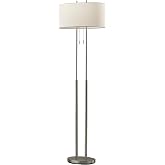 Adesso 2-Light Floor Lamp, Brushed Steel &amp; Ivory, Dual Pull Chains, 62&rdquo; | Duet 60W Floor Lamp with Fabric Shade, Double-Socket Design and Rotary Switch for Bedroom or Living Room Lighting