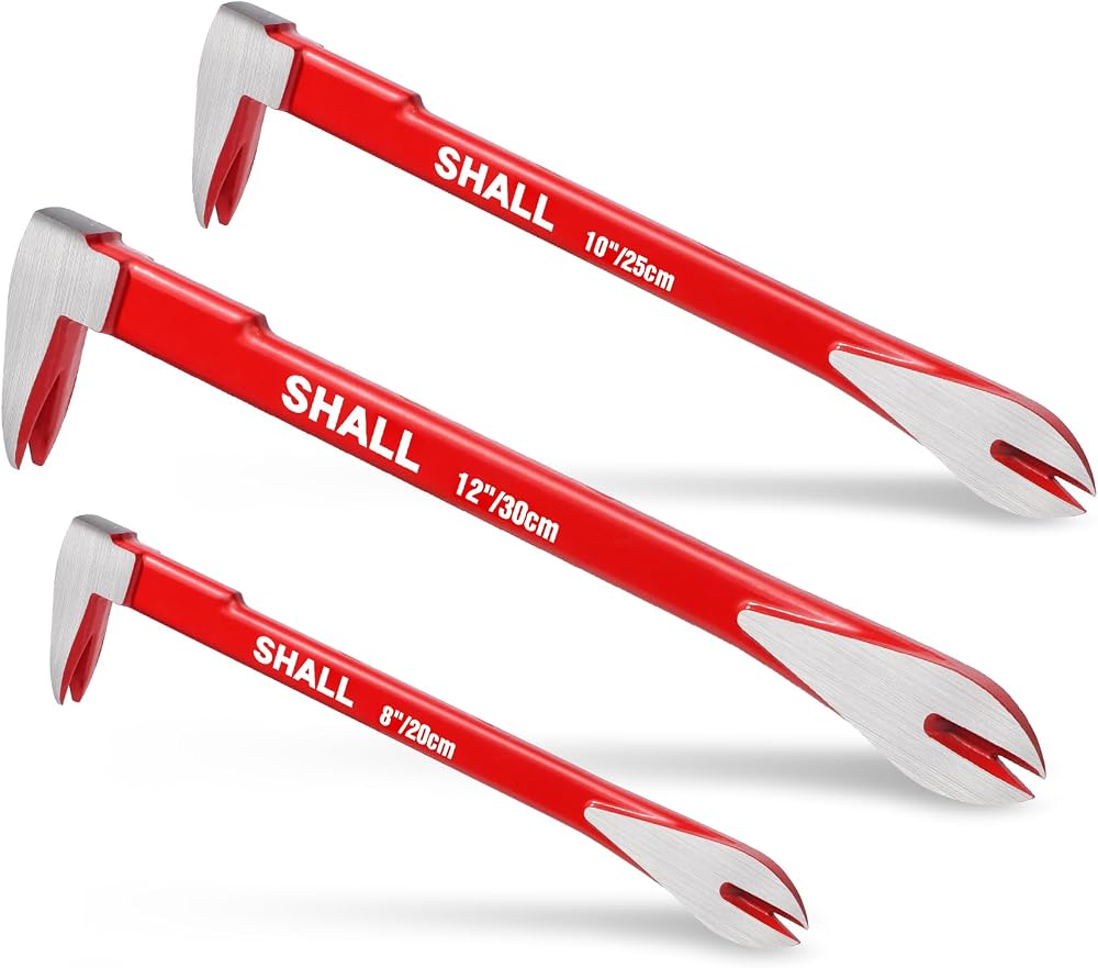 Shall 3-Piece Nail Puller Set 8 10 12 Inch Heavy Duty Crowbar High Carbon Steel