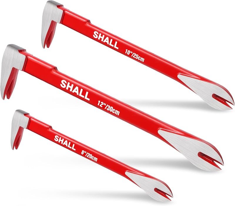 Shall 3-Piece Nail Puller Set 8 10 12 Inch Heavy Duty Crowbar High Carbon Steel
