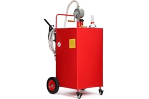 GAOMON 30 Gallon Gas & Diesel Fuel Caddy with Transfer Pump – Mobile Fuel Storage Tank with 4-Wheel Cart for Boats, Lawn Mowers, Snowblowers, Motorcycles & Construction Equipment - Red