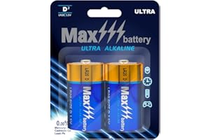 Max 2 Pack Alkaline Batteries D 10-Year Shelf Life
