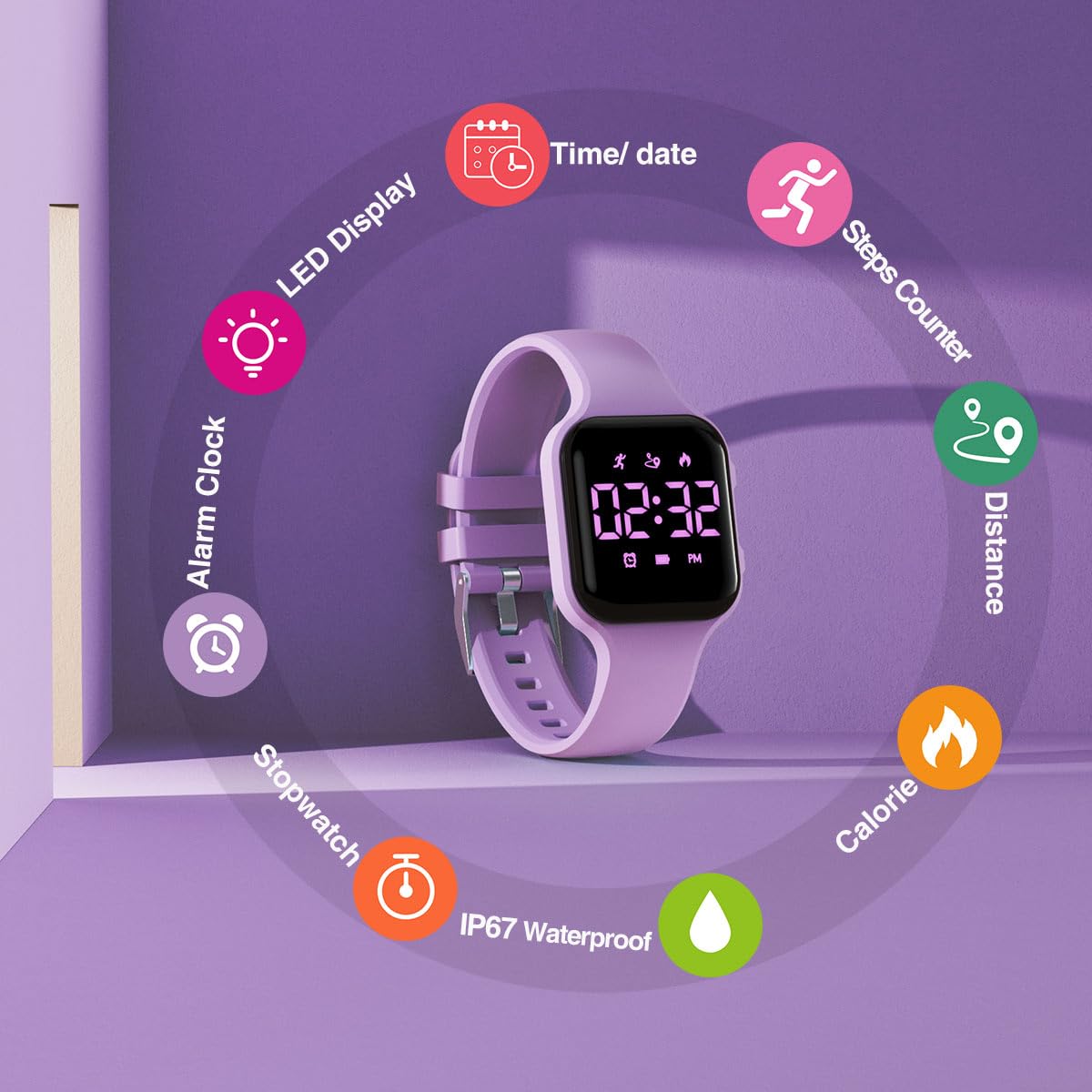 synwoo Kids Step Counter Watch, Digital Pedometer, Fitness Tracker Wristwatch, Waterproof Sport Watch, for Children Boys Girls Teens