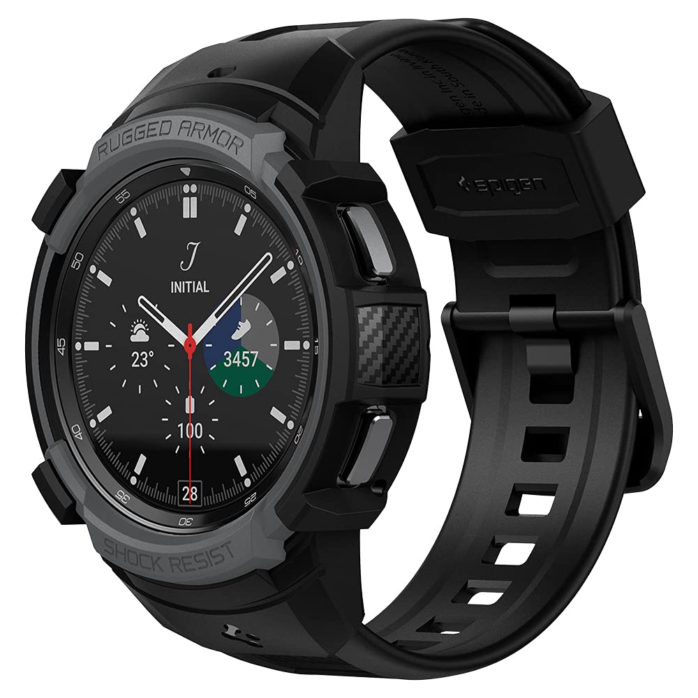 Spigen Rugged Armor Pro Case with built in Strap Compatible with Galaxy Watch 4 Classic 46mm - Charcoal Gray