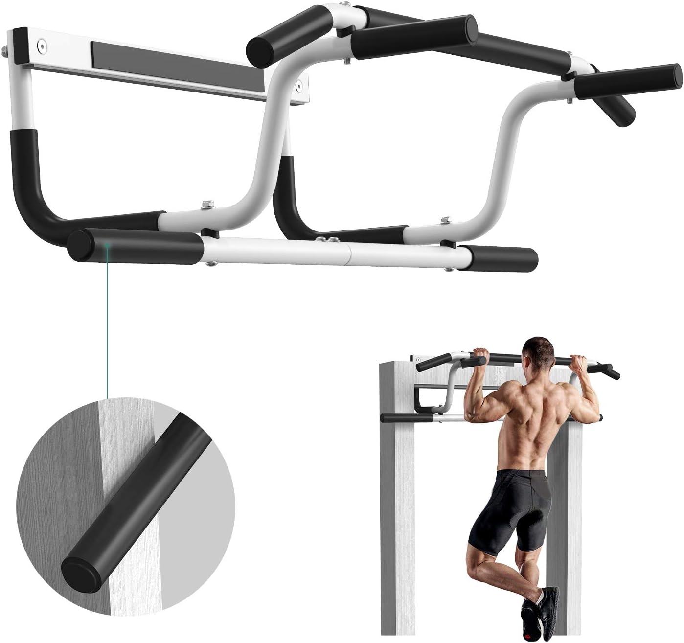 BARWING Adjustable Doorway Pull up bar, Home Gym Exercise Equipment Chin Up Station Elevated, Full Body Workout with Multiple Foam Grips