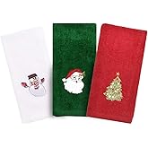 SamfuLoge Christmas Handkerchief, 3-Pack Decorative dishwashing Towel Set, 100% Cotton washbasin Towel for Drying, Cleaning, Cooking, and Baking, Embroidered Christmas Element Design Towel Gift Set