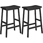 HOOBRO Bar Stools Set of 2, Bamboo Bar Chairs, 66 cm Kitchen Counter Stools with Footrest, Saddle Stools, for Living Room, Di
