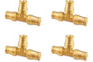 ANRIWT 1/4" DOT Air Fittings,1/4" Tube OD Tee Union Brass Air Brake Line Fittings Push in Fitting, Push to Connect Union Fittings, for Trucks Trailers Use and Air System Industria Workshops (4 PCS)
