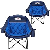 Overmont Oversized XL Camping Chair for Adults - 400lbs Support Heavy-Duty Padded Folding Chair with Side Pocket Cup Holder Cooling Bag for Outdoor Sports Garden Beach Fishing Lawn Blue 2pcs