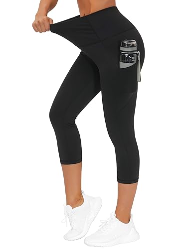 THE GYM PEOPLE Thick High Waist Capris Yoga Pants with Pockets