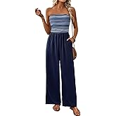 OFSOAK Womens Casual Tube Top Jumpsuits Strapless Sleeveless Backless 2025 Summer Long Wide Leg Romper with Pocket