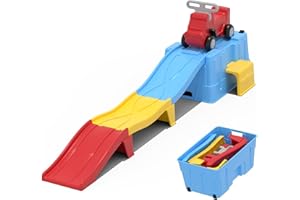 HAPPYMATY Up & Down Roller Coaster，Kids Ride On Toy，Toddler Push Car with Assembled Race Track & Storage Base Box, Indoor Outdoor Playset