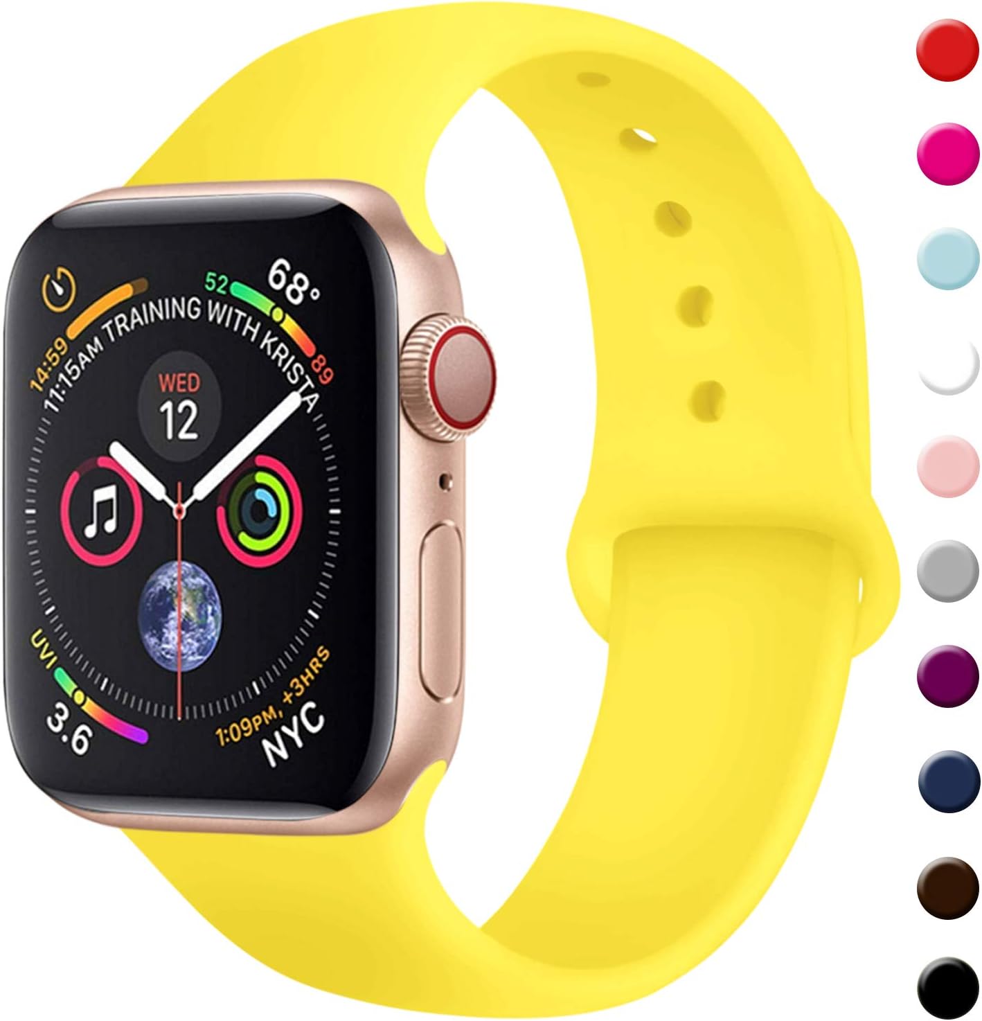 TIMTU Sport Band Compatible with Apple Watch 38mm 40mm, Durable Silicone Strap Compatible with iwatch Series 4/3/2/1 for Women Men, S/M MGyellow